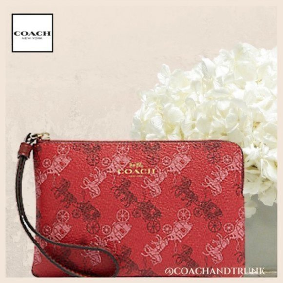COACH Red Iconic Horse & Carriage Motif Wristlet *FIRM* - Picture 1 of 11